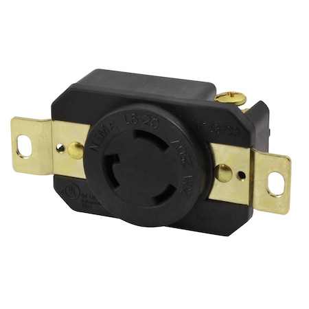 Ac Works Locking Receptacle, L6-20R, 20 A, 250V AC, 2 Pole, Flush Mount, Black FML620R